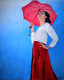 Lady enjoying monsoon (ART_7494_48513) - Handpainted Art Painting - 10in X 12in