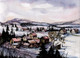 Village Scenery With Mountains,Houses And Snow. (PRT_1730) - Canvas Art Print - 38in X 28in