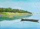 River and Boat (ART_168_51195) - Handpainted Art Painting - 24in X 18in