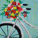 A floral bicycle basket (ART_7544_51080) - Handpainted Art Painting - 10in X 10in
