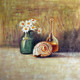 Shell,Green Bottle,White Flowers,Brown Glass Bottle