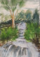 Waterfall in forest (ART_7747_51892) - Handpainted Art Painting - 17in X 12in