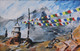 Fluttering Prayer Flags (ART_2683_52039) - Handpainted Art Painting - 18in X 12in