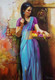 Beautiful Indian Woman - With Blue Sari (ART_1038_52715) - Handpainted Art Painting - 24in X 36in