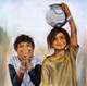 Two Girls (ART_3240_52668) - Handpainted Art Painting - 36in X 36in