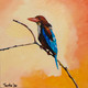 White Throated Kingfisher At Sunset (ART_6676_53025) - Handpainted Art Painting - 10in X 10in