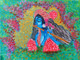 Krishna playing flute with flowery bg (ART_7748_51969) - Handpainted Art Painting - 12in X 10in