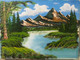 Sunny day at mountain side with trees at river bank (ART_7855_53877) - Handpainted Art Painting - 24in X 18in