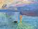 The sunrise on the lake (ART_7767_54203) - Handpainted Art Painting - 18in X 14in