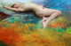 Nude Painting,Nude Lady,Women,Model,Pose,Bare Body,Red,Orange background Shades