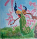 TWO PEACOCKS IN A GARDEN (ART_2419_18541) - Handpainted Art Painting - 14in X 14in