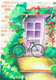 Cycle in the front yard.  (ART_7944_55099) - Handpainted Art Painting - 11in X 14in