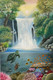 North Wall lucky painting- fish turtle waterfall sunrise nature (ART_7951_55817) - Handpainted Art Painting - 36in X 24in