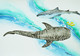 Giant Shark Whales (ART_8006_56043) - Handpainted Art Painting - 15in X 10in