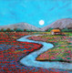 Moonlight Evening with Red Flower (Landscape) (ART_5244_56145) - Handpainted Art Painting - 18in X 18in