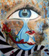 Violence agianst Women,Modern Art,Black and White shades,Red Apple,Blue Eye