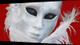 Black Eyes,White Face,Mask,Red Background,Feather,Artform