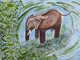 An elephant at the waterhole (ART_8033_56462) - Handpainted Art Painting - 16in X 12in