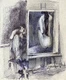 Artist watching her art (ART_6267_56641) - Handpainted Art Painting - 6in X 7in