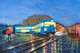 BLUE TRAM IN CITY OF JOY (ART_5244_56880) - Handpainted Art Painting - 20in X 16in