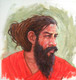 Sadhu of The Ghats of Rishikesh (HARIDWAR GANGA GHAT) (ART_5244_56860) - Handpainted Art Painting - 14in X 14in