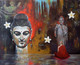 Lord Buddha and Monk (ART_5244_56819) - Handpainted Art Painting - 34in X 28in