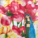 LADY WITH FLOWERS IN FOWERY BG (ART_7748_56981) - Handpainted Art Painting - 18in X 18in