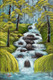 Peaceful Forest Waterfall Landscape (ART_8067_57801) - Handpainted Art Painting - 16in X 24in