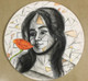 A girl with a flower (ART_8188_59144) - Handpainted Art Painting - 12in X 12in