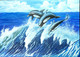 'Up Above the Waves So High - The Dancing Dolphins' (ART_8271_60094) - Handpainted Art Painting - 14in X 10in