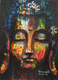 Buddha's Holi - a meditating Buddha covered with bright colors and shiuli (ART_7948_55101) - Handpainted Art Painting - 10in X 14in