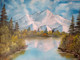 Mountain reflection  (ART_976_6459) - Handpainted Art Painting - 19in X 14in