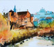 European village (ART_7299_61155) - Handpainted Art Painting - 14in X 10in