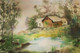 Lake side hut (ART_7299_61153) - Handpainted Art Painting - 14in X 10in