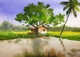 House near pond (ART_7393_61257) - Handpainted Art Painting - 14in X 10in