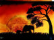 Sunset with Elephants (ART_7714_51300) - Handpainted Art Painting - 17in X 12in