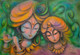 Radhakrishna (ART_3512_61460) - Handpainted Art Painting - 43in X 29in