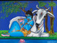 Krishna Playing Flute With White Cow (PRT_8370_62483) - Canvas Art Print - 30in X 23in