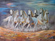 7 Running White Horses As Per Vastu Painting (ART_3319_62740) - Handpainted Art Painting - 36in X 24in