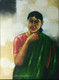 Women in green Saree  (ART_7931_54968) - Handpainted Art Painting - 16in X 24in