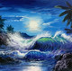 SEA WAVES NIGHT VIEW BY ARTOHOLIC (ART_3319_63532) - Handpainted Art Painting - 30in X 30in