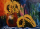 Sunflower in vase (ART_8423_63751) - Handpainted Art Painting - 16in X 24in