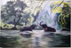 ELEPHANTS BATHING (ART_1372_63711) - Handpainted Art Painting - 36in X 24in