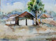 Village scenery (ART_8303_65874) - Handpainted Art Painting - 15in X 11in