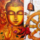 DEVOTION OF BUDDHA (ART_82_66196) - Handpainted Art Painting - 36 in X 36in