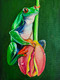 Frog atop the lotus (ART_7283_67350) - Handpainted Art Painting - 6in X 10in
