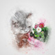 Cat Grey Pet Flowers  (PRT_7809_67743) - Canvas Art Print - 24in X 24in
