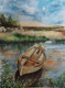 Stationary-Boat (ART_8378_67636) - Handpainted Art Painting - 12in X 16in