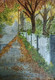 The Fence in Autumn  (ART_8657_68095) - Handpainted Art Painting - 17in X 24in