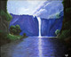 Mystic Waterfall (ART_8677_68337) - Handpainted Art Painting - 20in X 16in